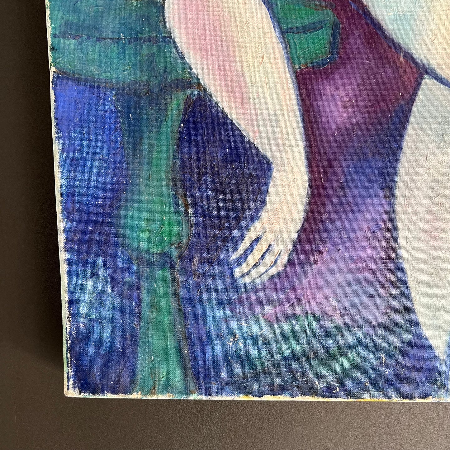 Vintage Oil Painting Mid Century Colourful Cubist Style Nude