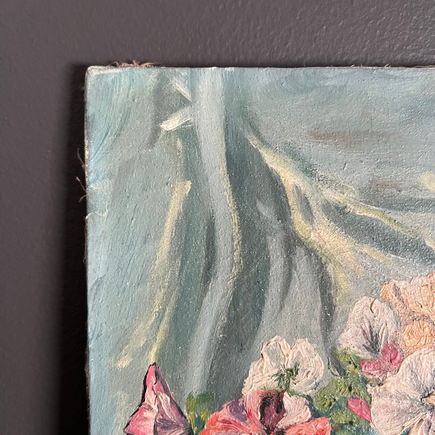 Vintage Oil Painting Still Life Blooms in Vase