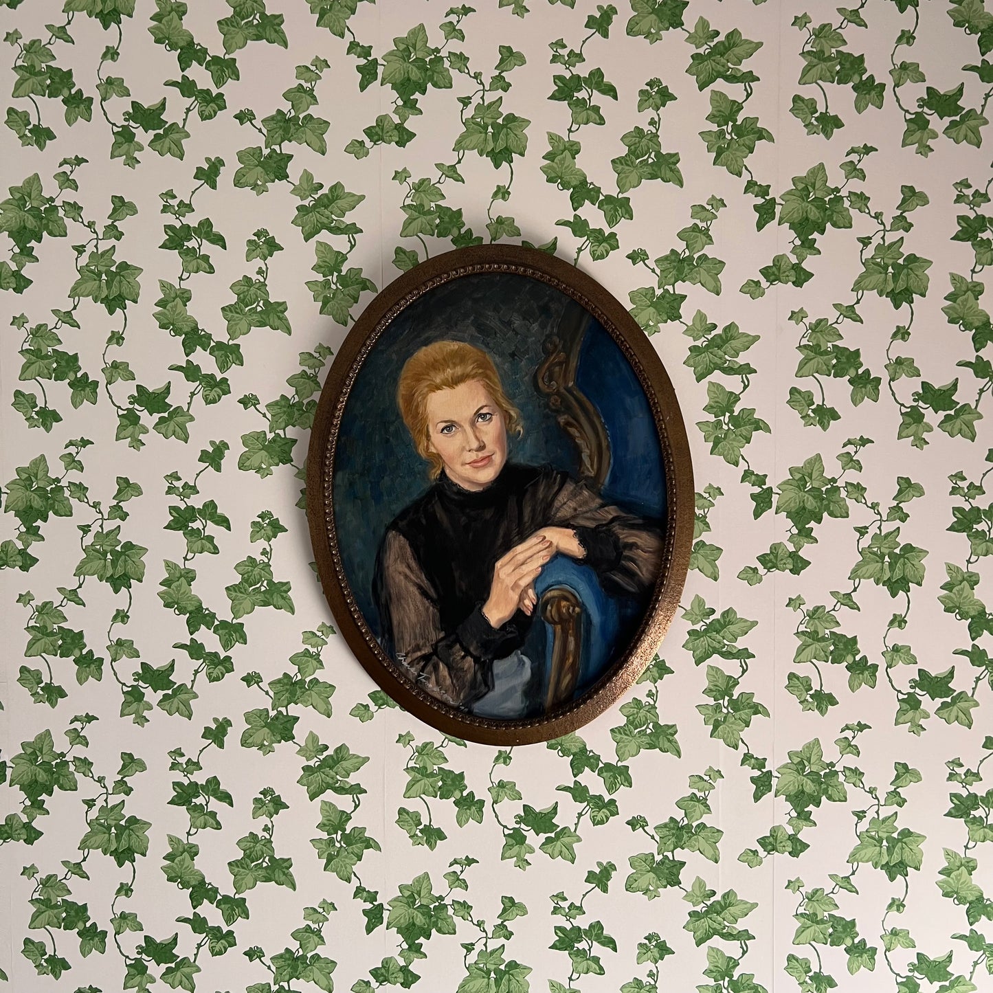 Vintage Oil Painting Portrait Retro Glam Blonde Woman 1970