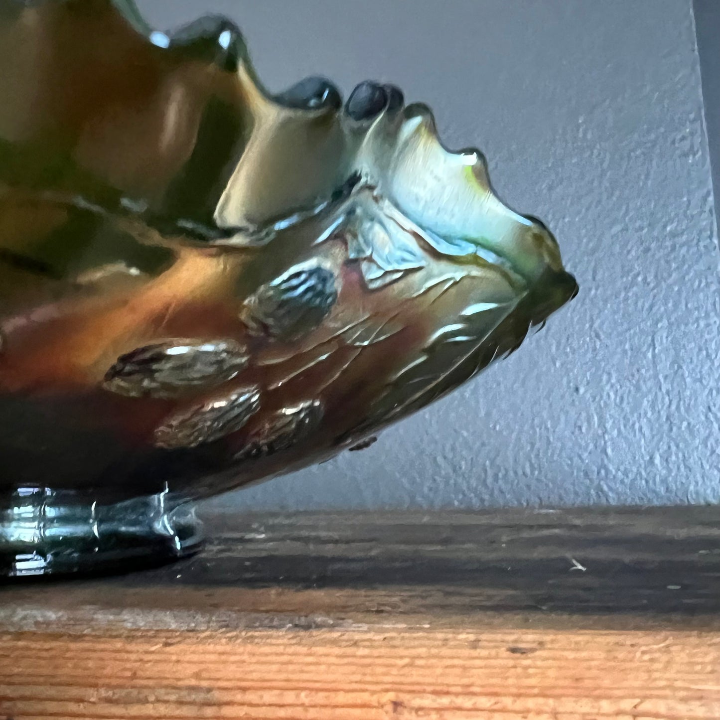 Vintage Fenton Carnival Glass Bowl Grapes & Peacocks