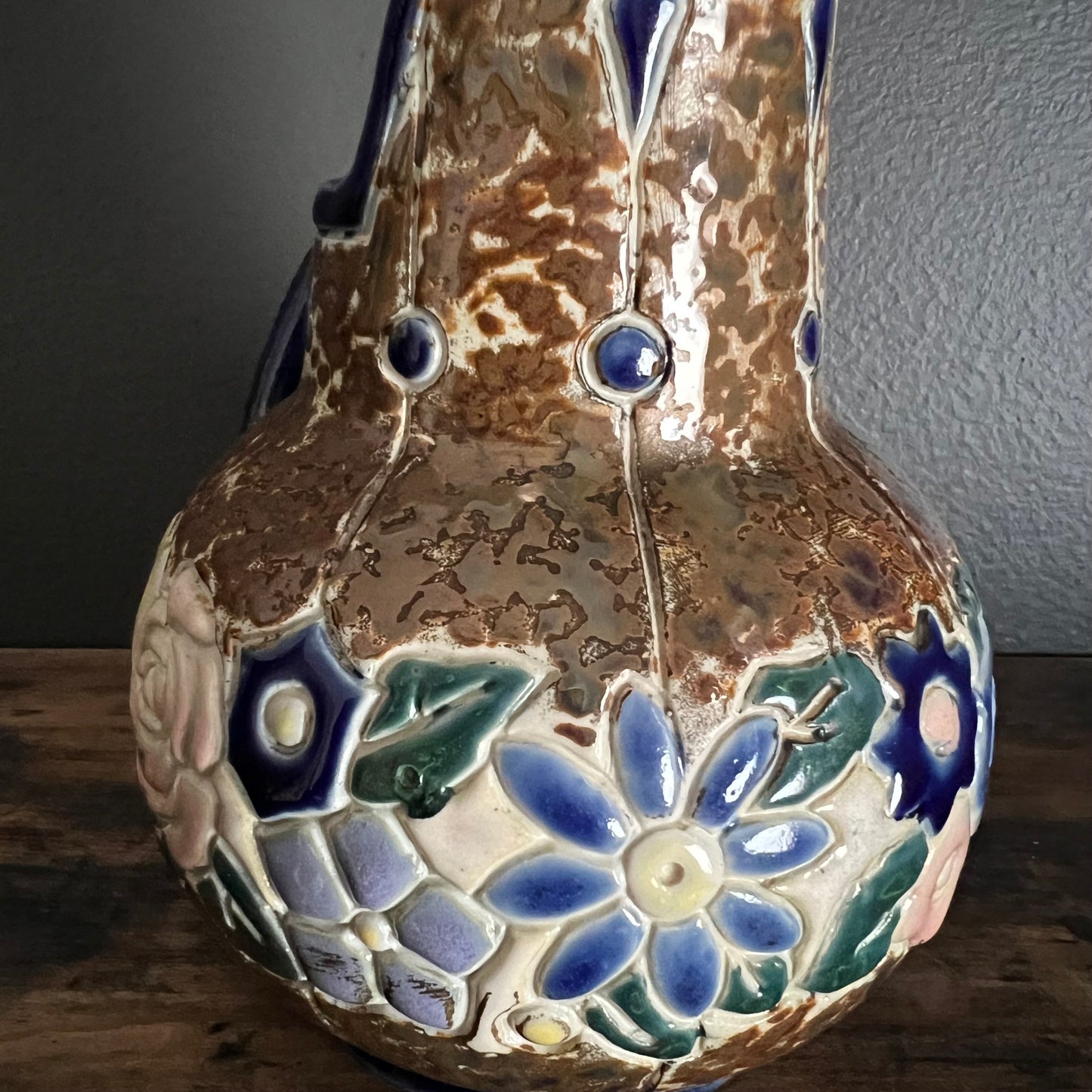 Vintage Floral Embossed Pottery Jug by Marco Japan