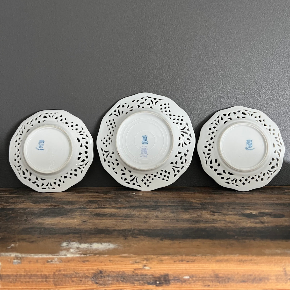Vintage Hand Painted Porcelain Plates by Dresden Collection of 3