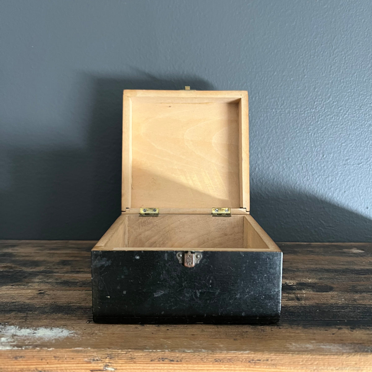 Antique Handmade Timber Box with Picture of Boy