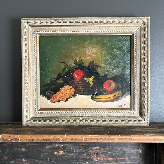 Vintage Oil Painting Still Life Fruit Bowl Italy