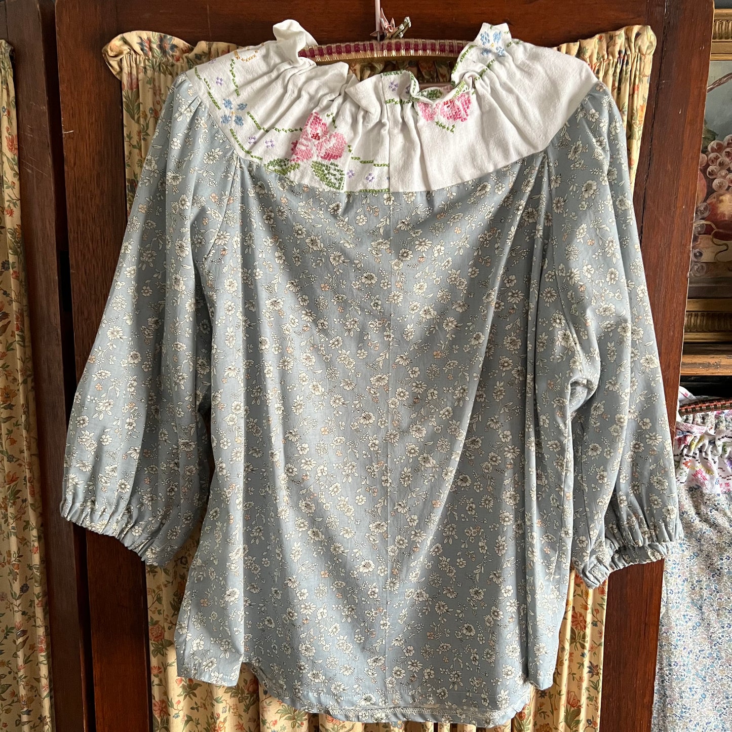 Liberty Fabrics Blouse with Hand Embroidered Yoke Size Large