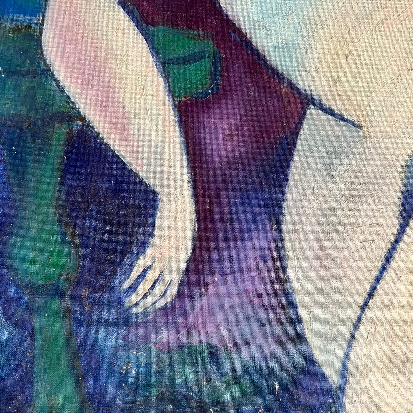 Vintage Oil Painting Mid Century Colourful Cubist Style Nude