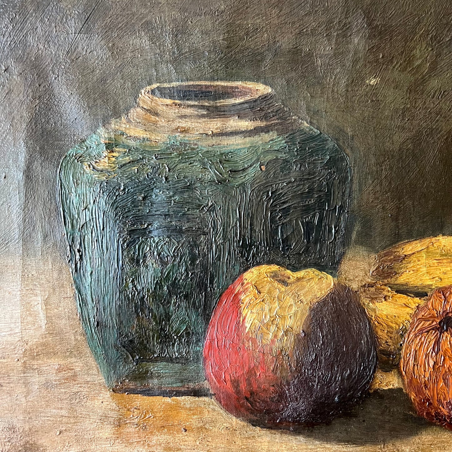 Antique Oil Painting Dutch Still Life Ginger Jar with Fruit