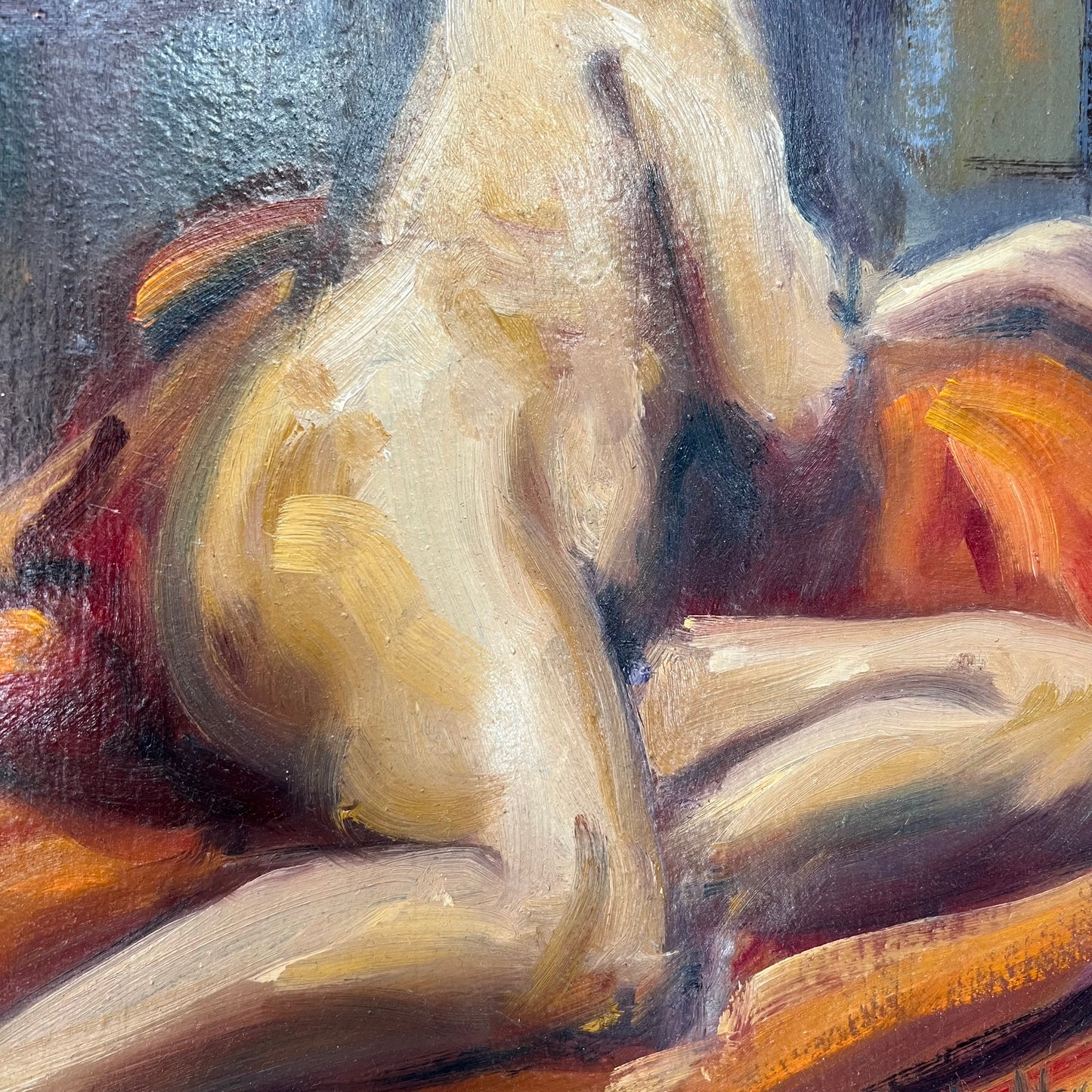 Vintage Oil Painting Female Nude in Gilt Frame 1940s