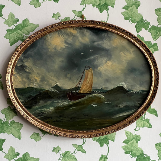 Vintage Oil Painting Seascape Sailing on Rough Seas