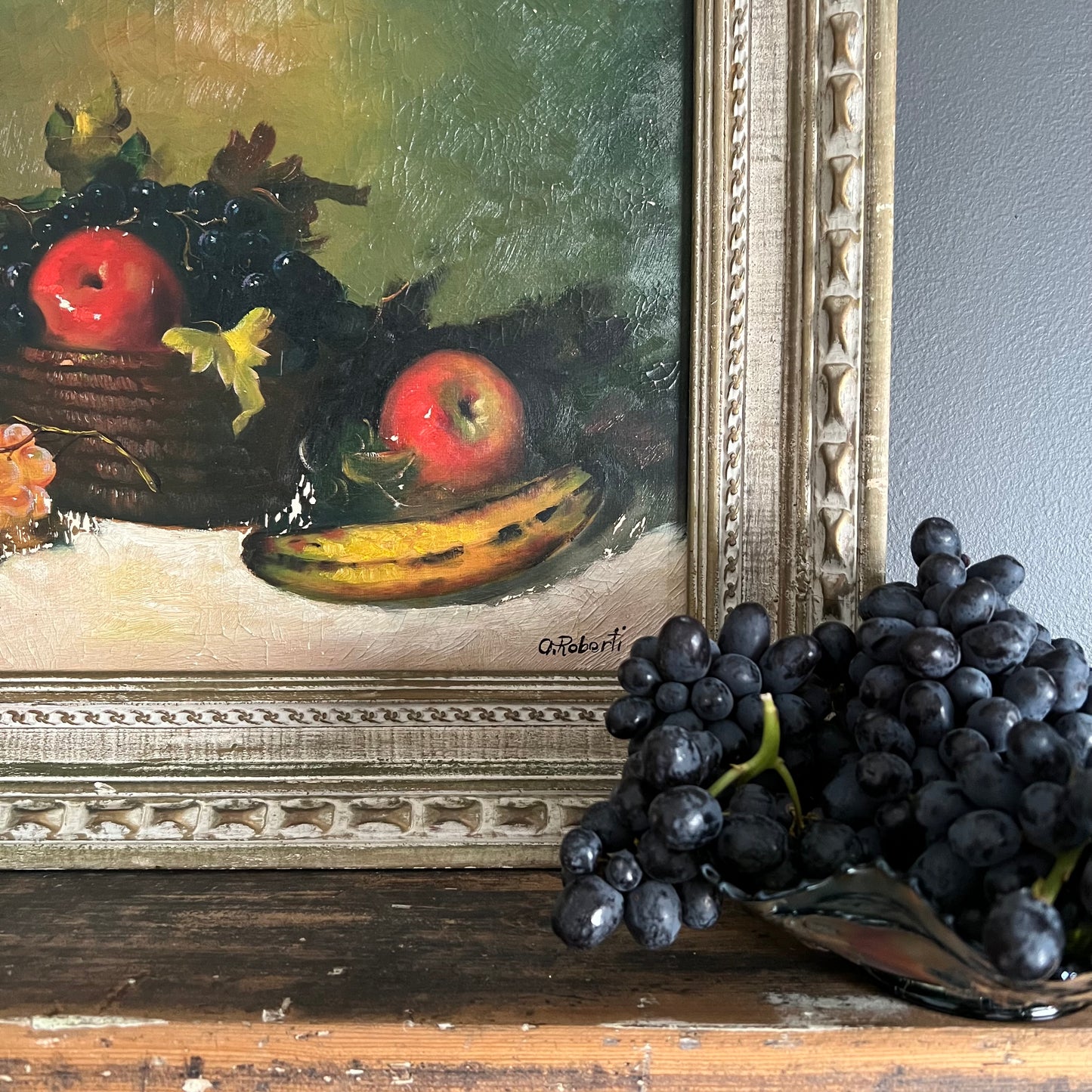 Vintage Oil Painting Still Life Fruit Bowl Italy