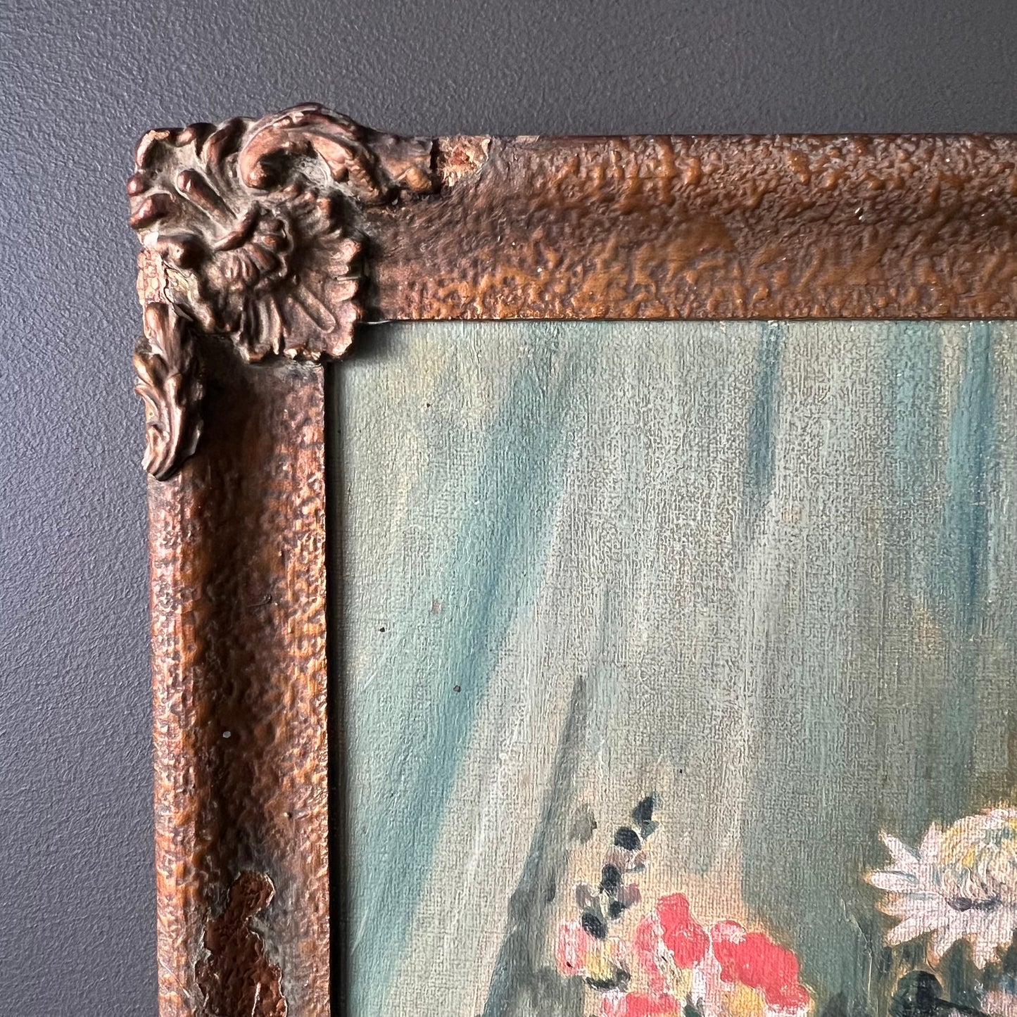 Antique Oil Painting Snapdragons & Blooms