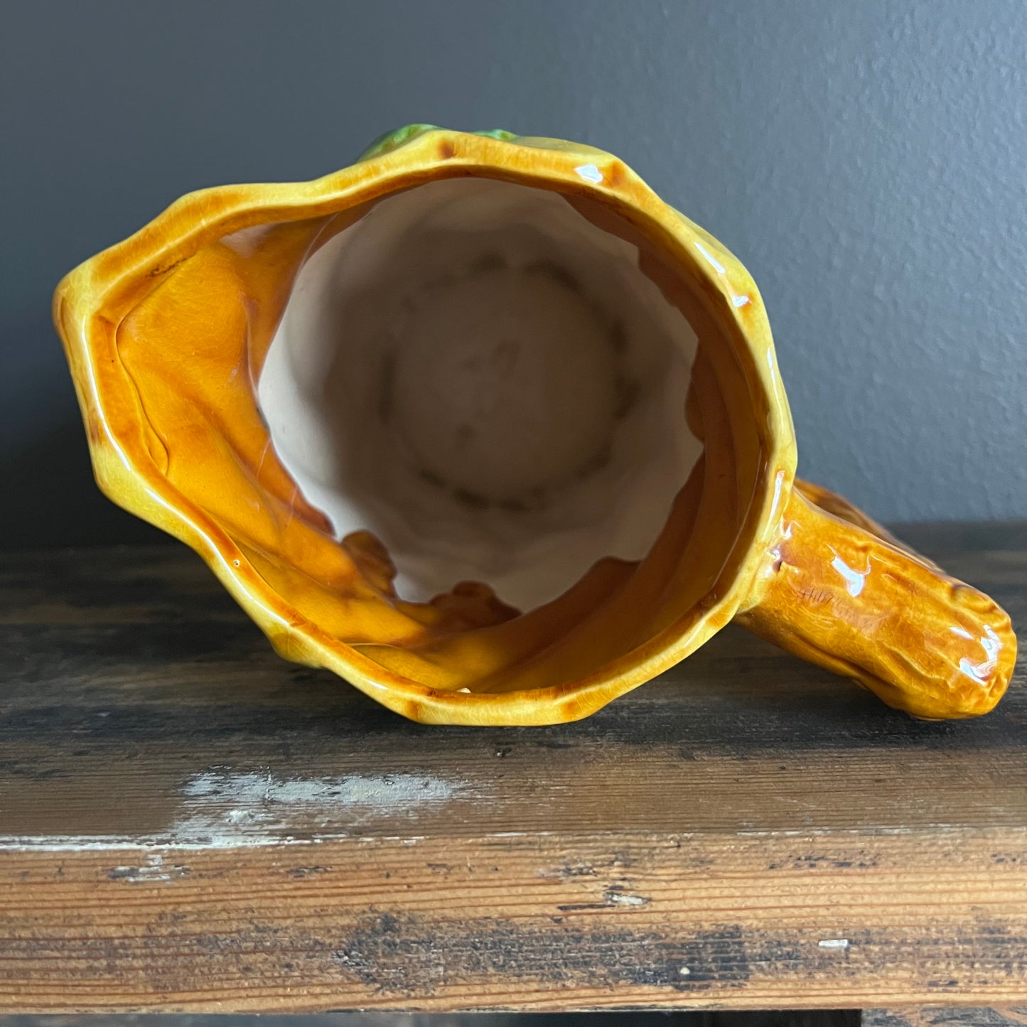 Vintage Majolica Style Pottery Jug Flowers & Leaves
