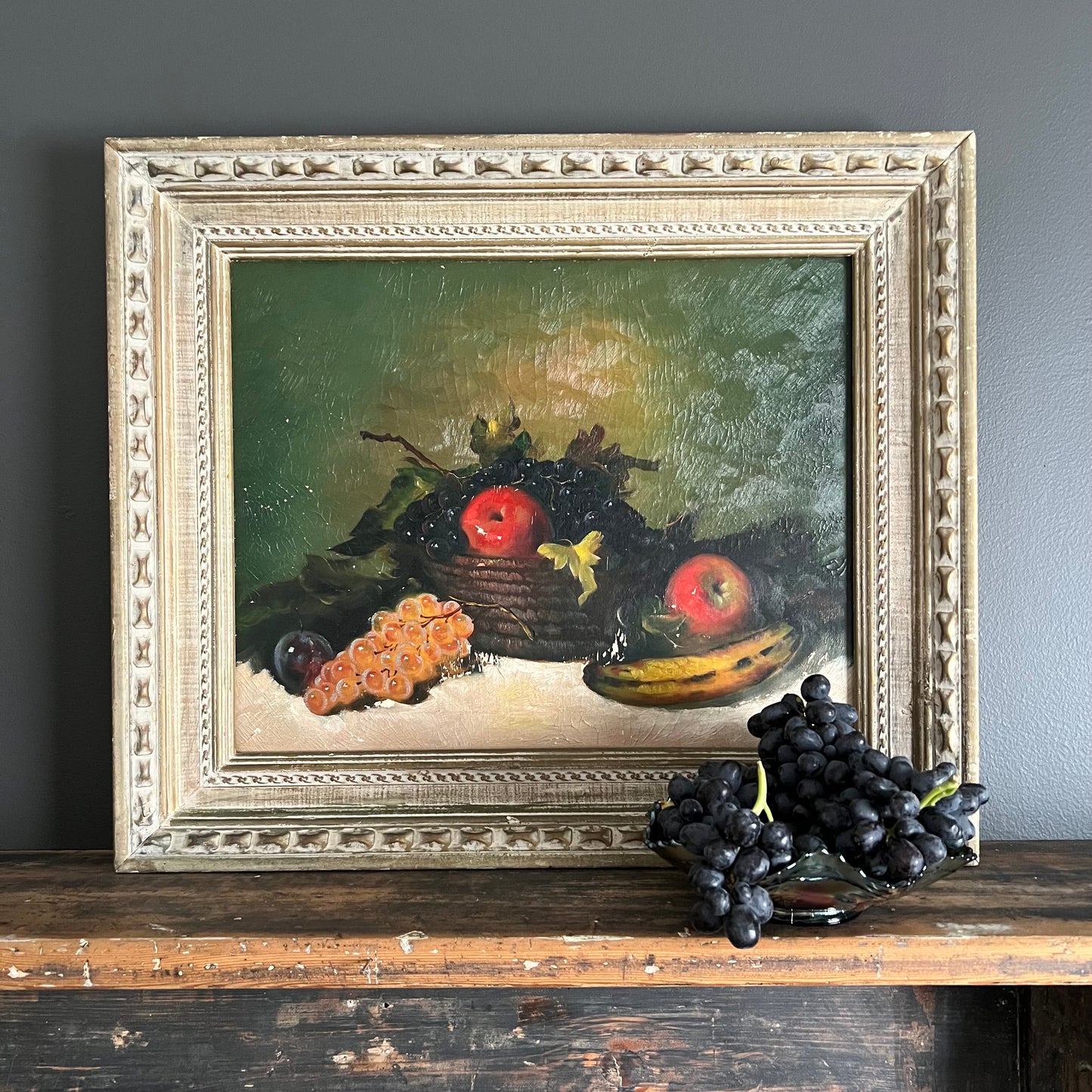Vintage Oil Painting Still Life Fruit Bowl Italy