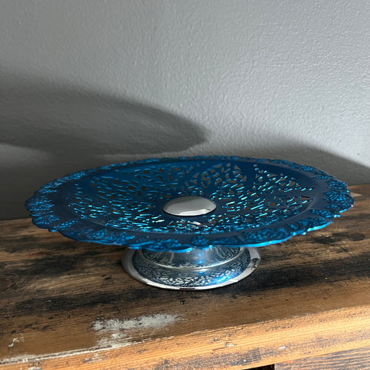 Vintage Blue and Silver Decorative Comport Cake Stand