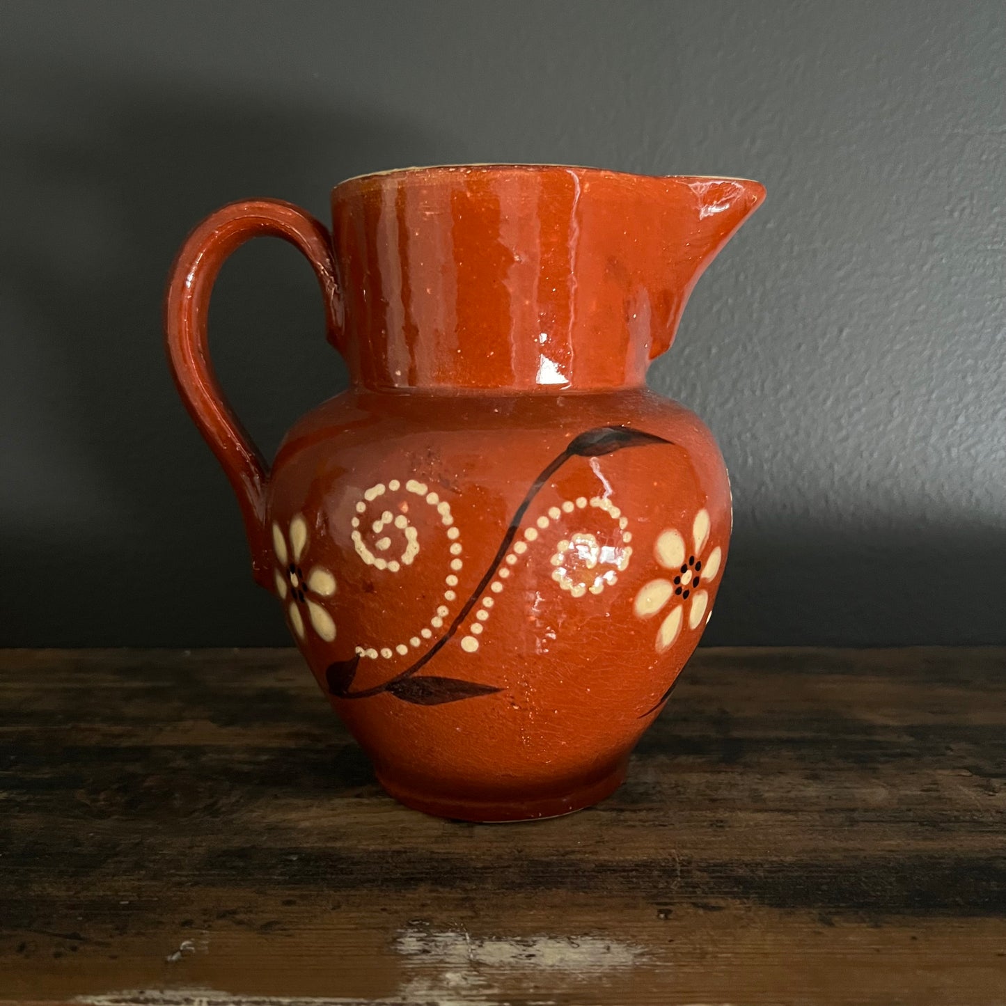 Vintage Hand Painted Pottery Jug Pitcher European #2