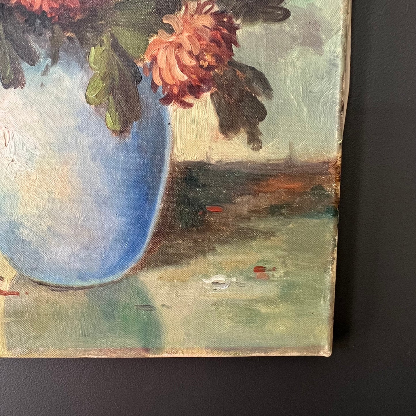 Vintage Oil Painting Dutch Still Life Chrysanthemum Blooms 1948