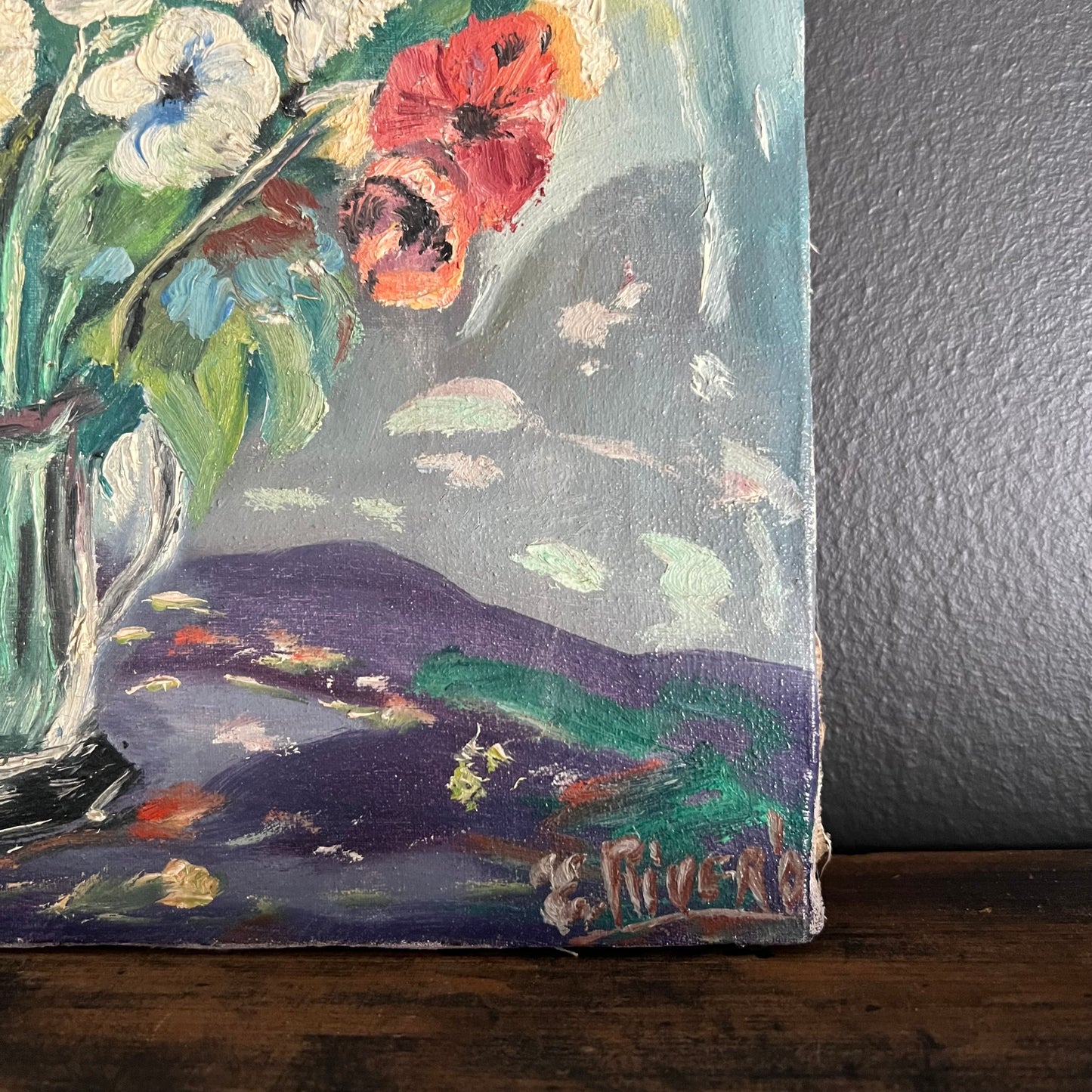 Vintage Oil Painting Still Life Blooms in Vase