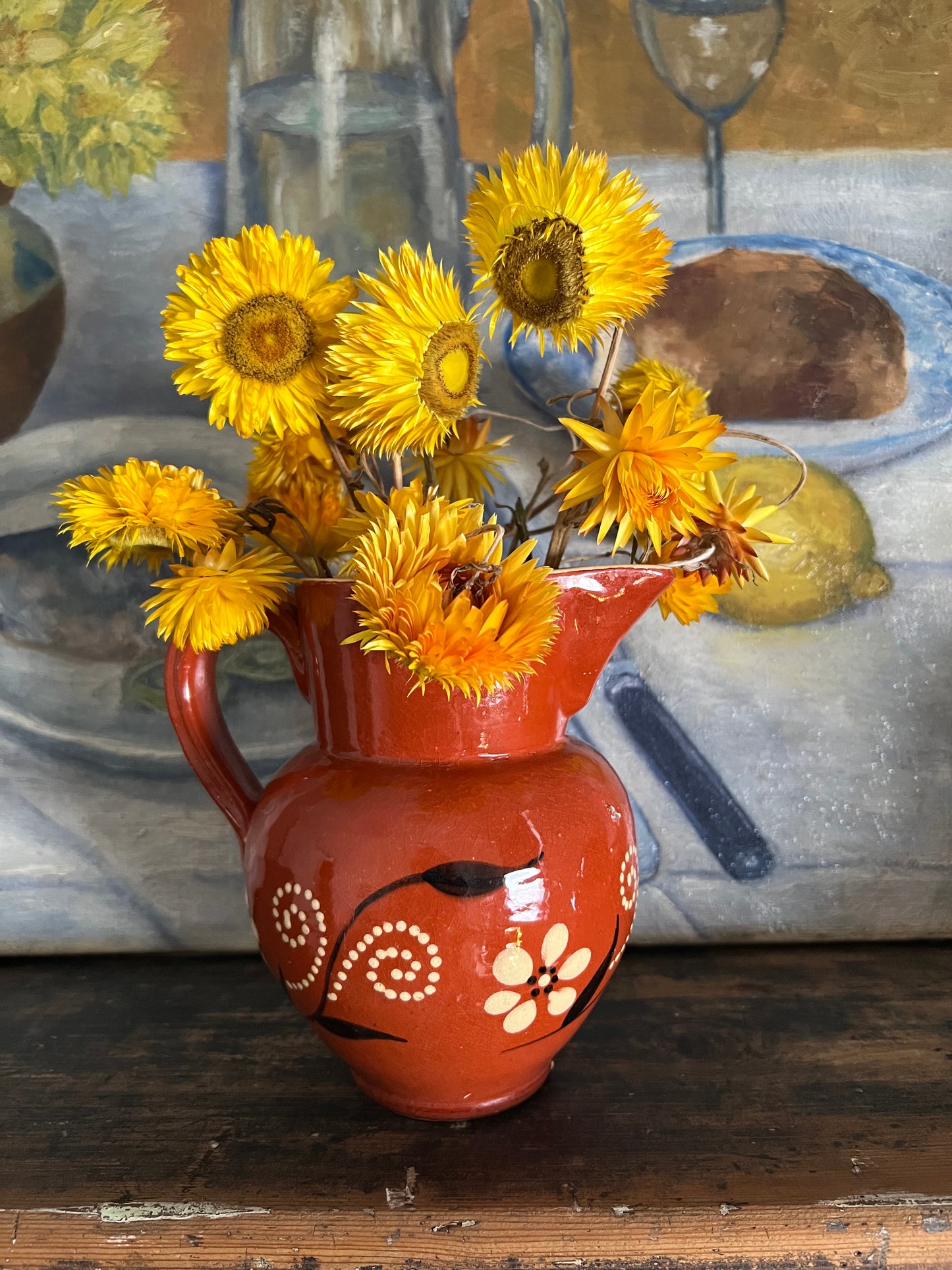 Vintage Hand Painted Pottery Jug Pitcher European #3