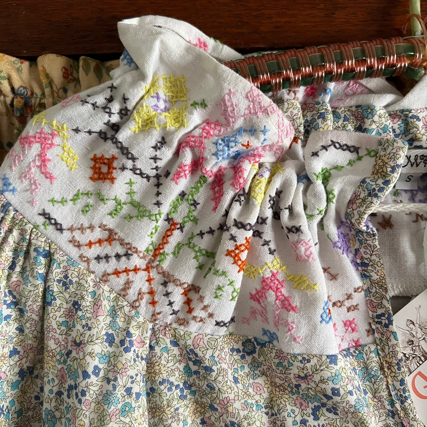 Liberty Fabrics Blouse with Hand Embroidered Yoke Size Small