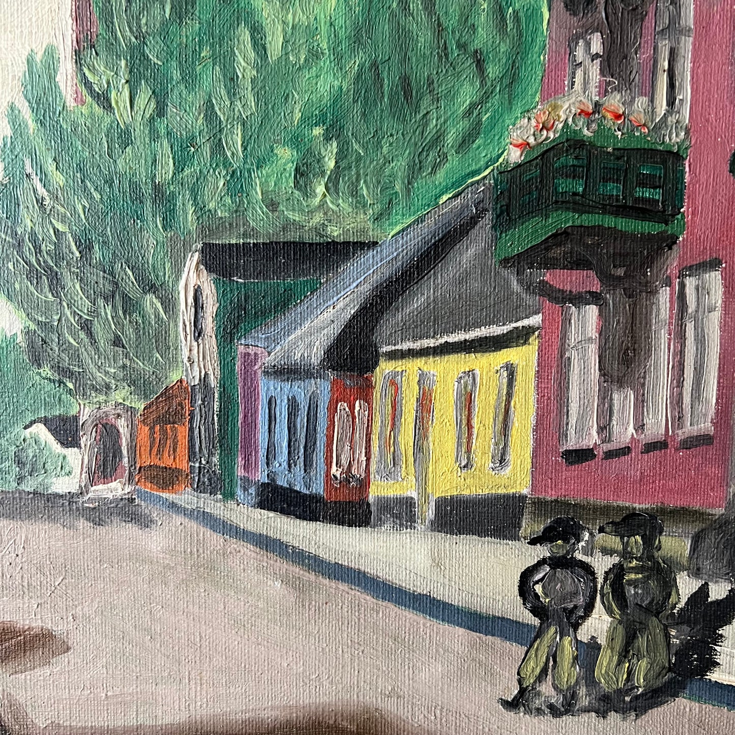Vintage Oil Painting Colourful Streetscape 1950s