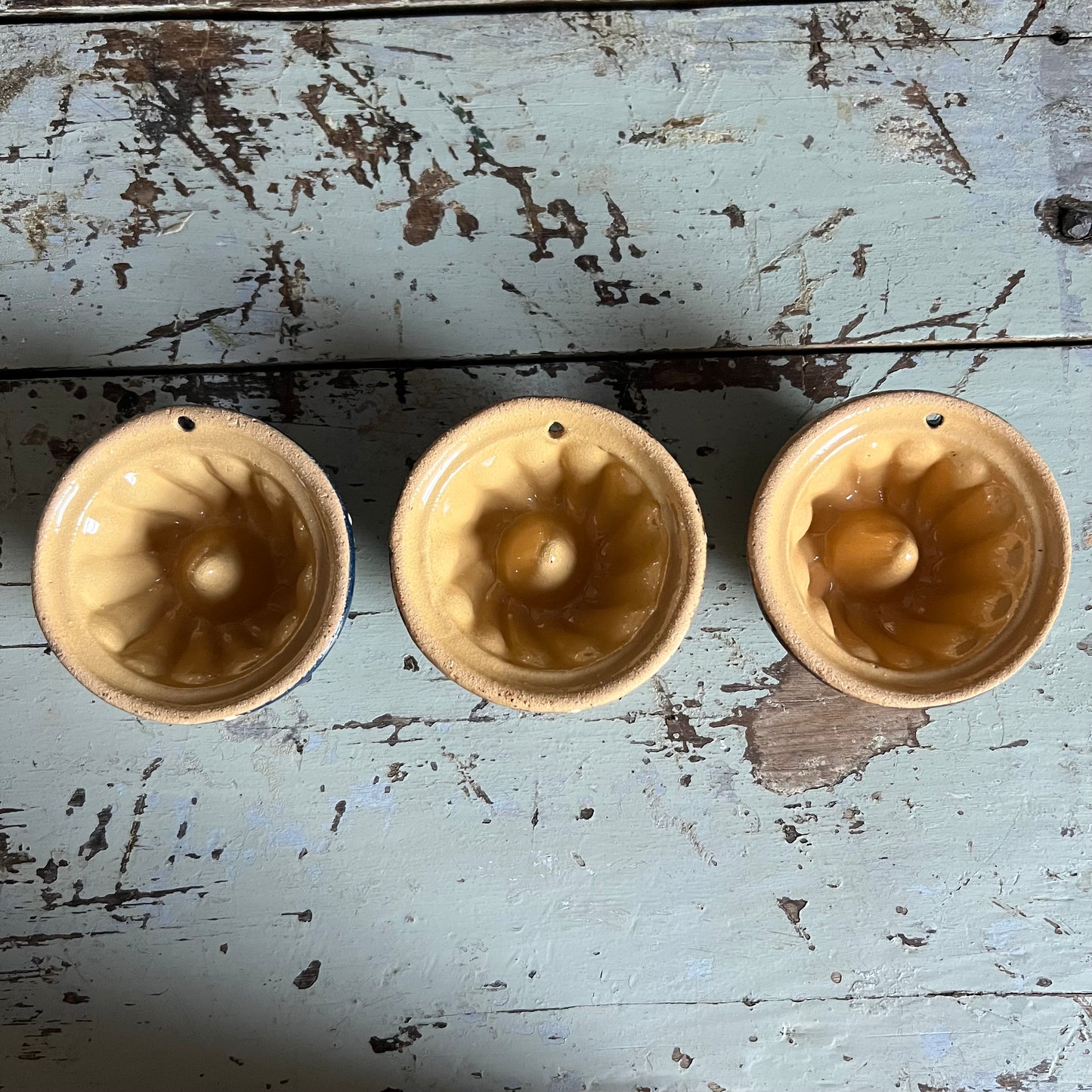 Vintage Hand Painted Pottery Kitchen Moulds Alsace France Set of 3