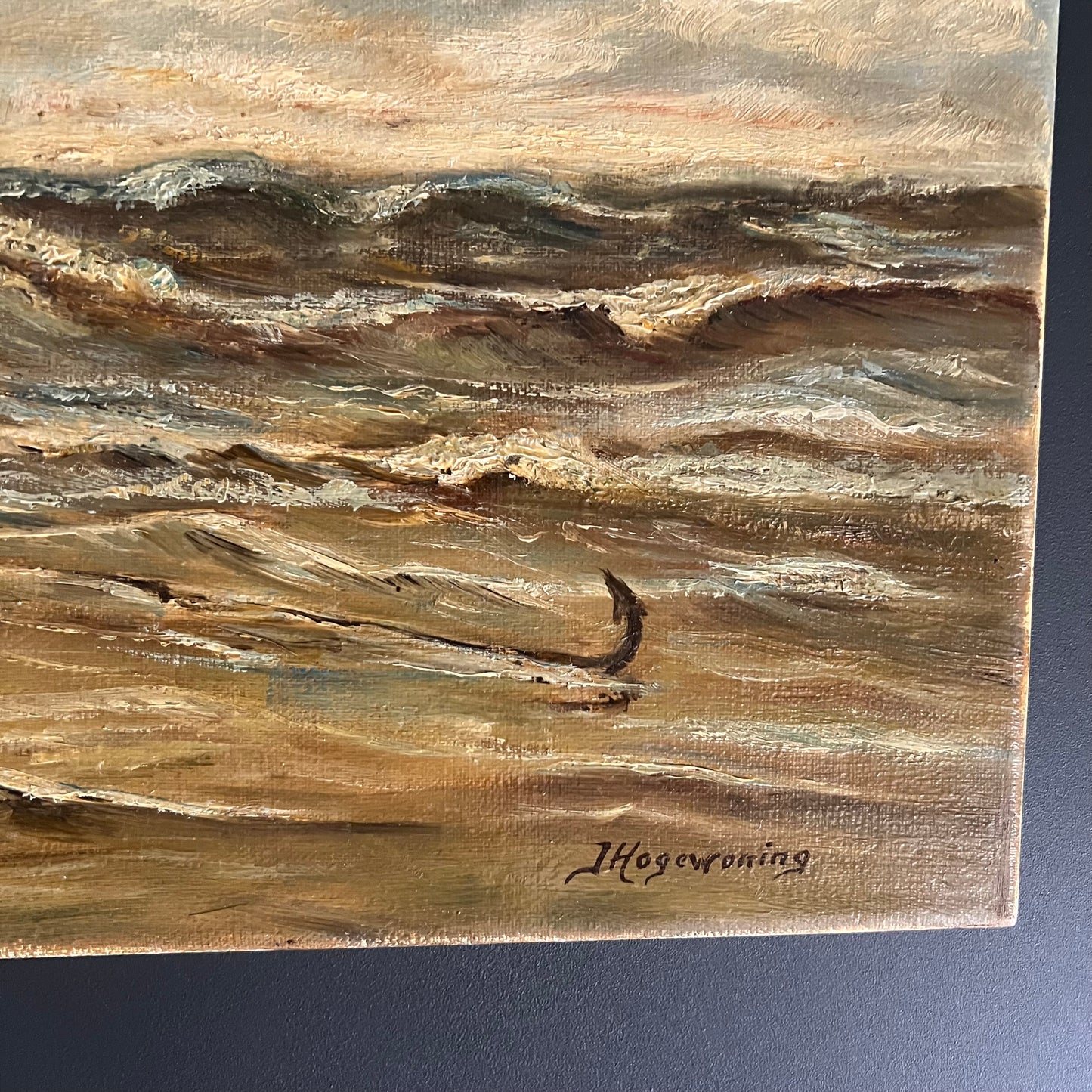 Large Vintage Oil Painting Seascape Sailboats on the Ocean Dutch c1980s