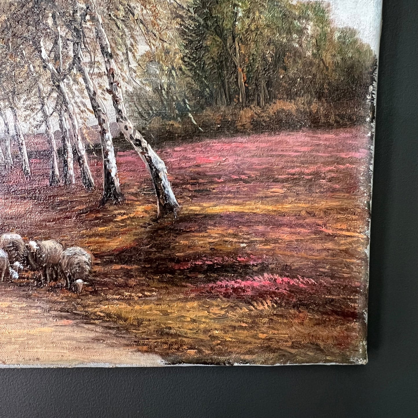 Vintage Oil Painting Landscape The Peaceful Sheep