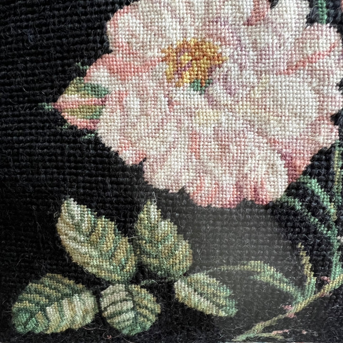 Gorgeous Blush Pink Roses & Buds Wool Tapestry & Velvet Cushion
