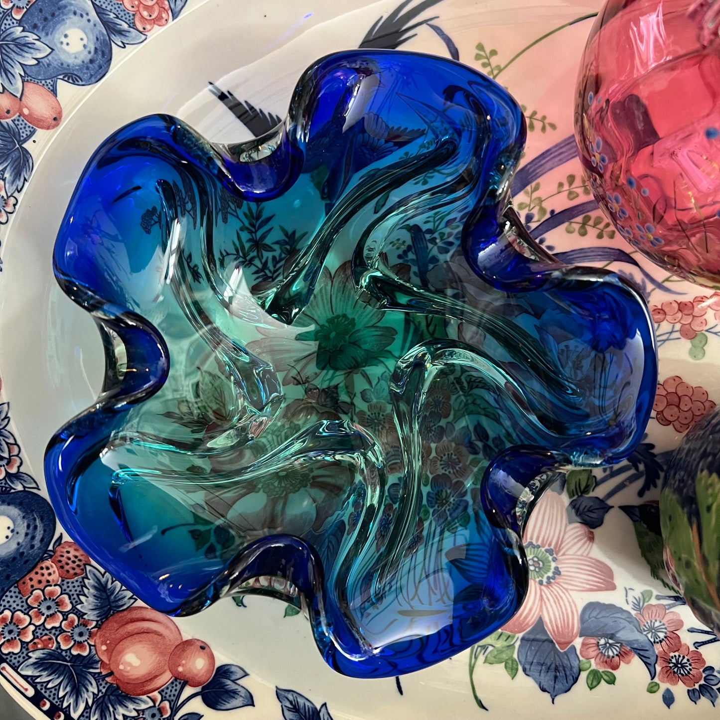 Vintage Art Glass Hues of Blue Bowl