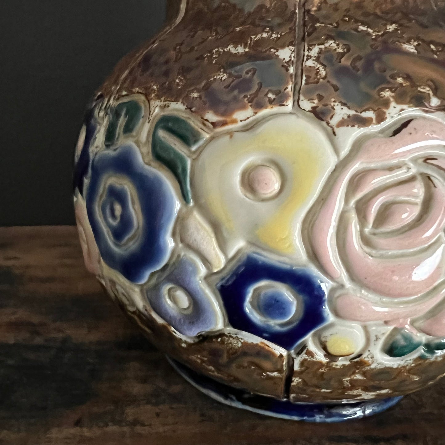 Vintage Floral Embossed Pottery Jug by Marco Japan