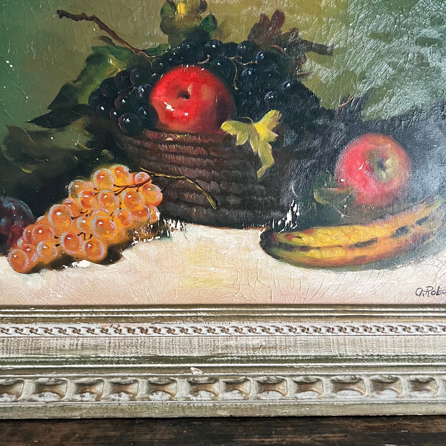 Vintage Oil Painting Still Life Fruit Bowl Italy