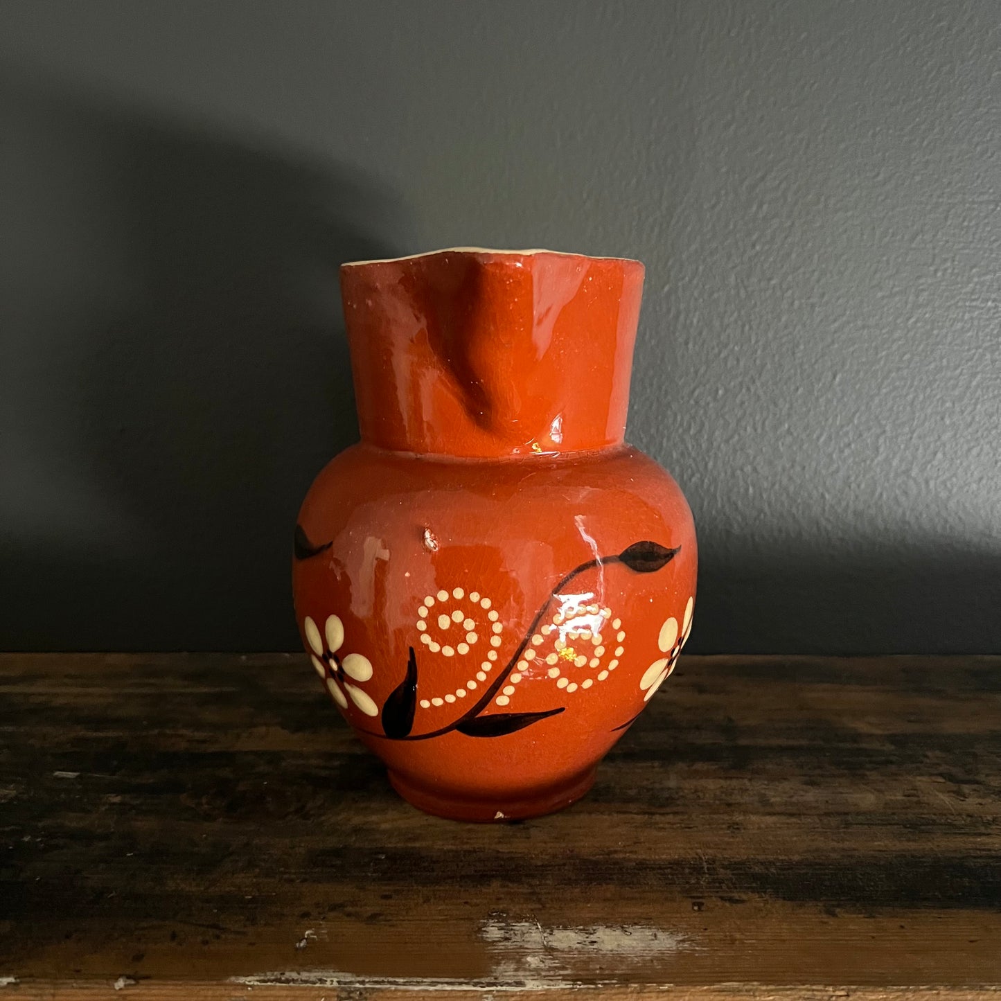 Vintage Hand Painted Pottery Jug Pitcher European #3