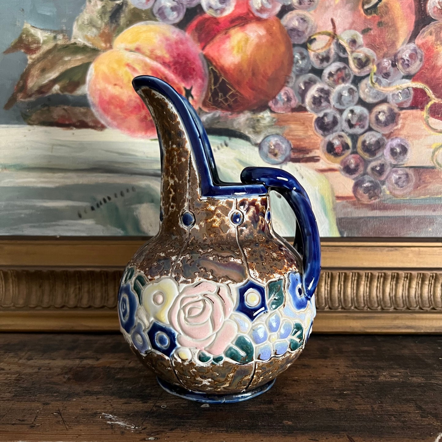 Vintage Floral Embossed Pottery Jug by Marco Japan