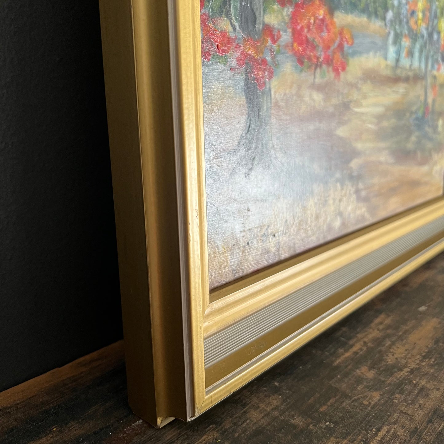 ON SALE was $95 Vintage Painting Tropical Landscape Mid Century Village and Trees