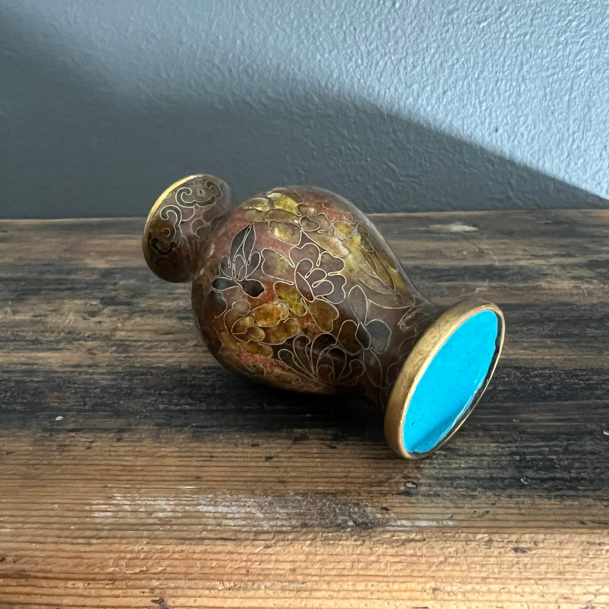 Vintage Small Cloisonné Vase Brown