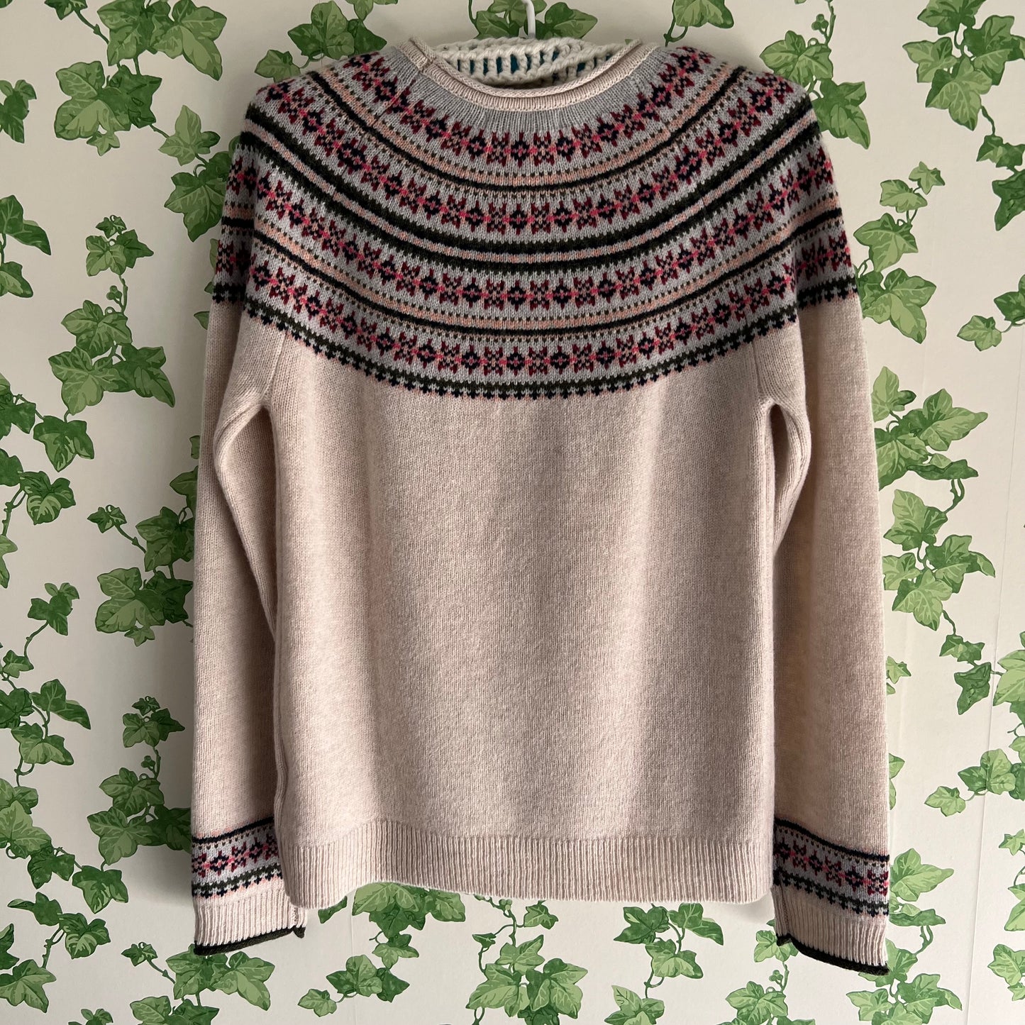 Fair Isle Style Wool Jumper Nougat & Colours S New