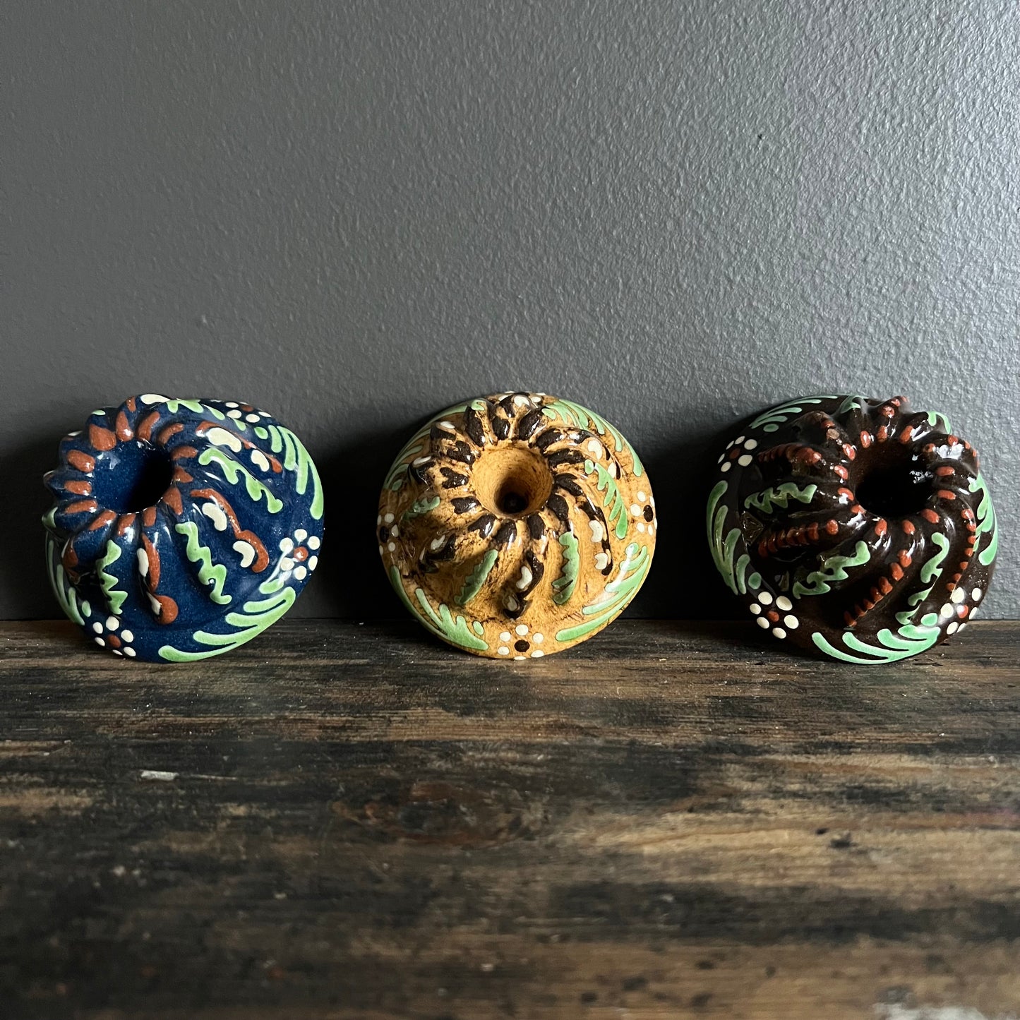Vintage Hand Painted Pottery Kitchen Moulds Alsace France Set of 3