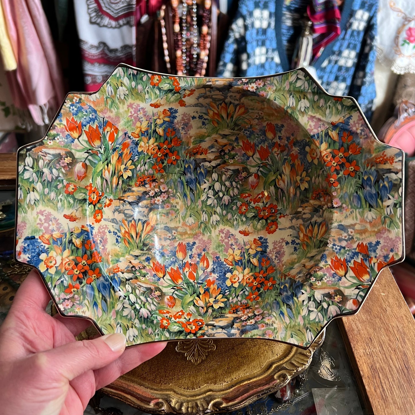 Rare 1930s Springtime Floral Pattern Royal Staffordshire Pottery Honeyglaze Bowl Dish