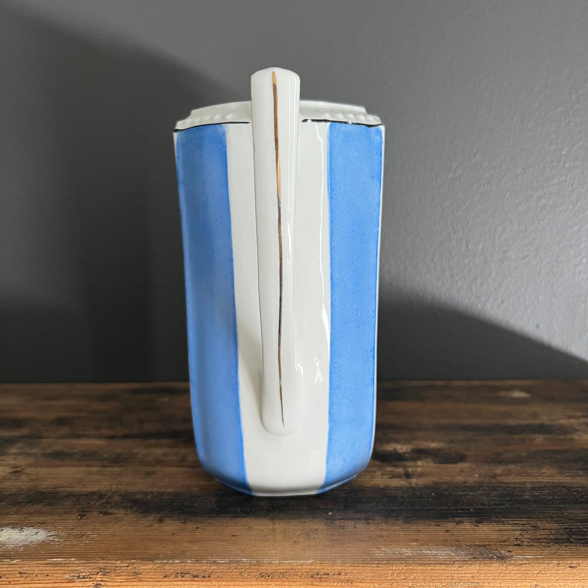 Vintage Floral Basket and Blue Stripe Porcelain Jug Pitcher Bavaria