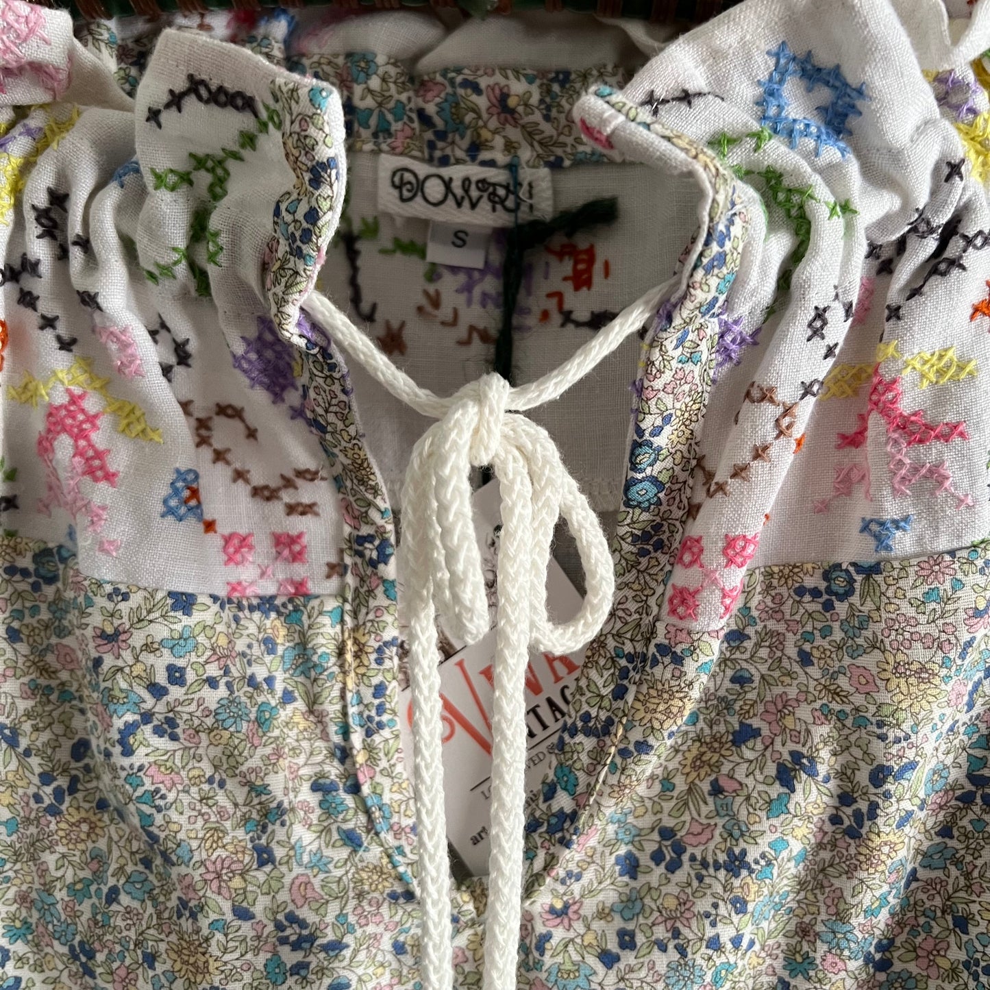 Liberty Fabrics Blouse with Hand Embroidered Yoke Size Small