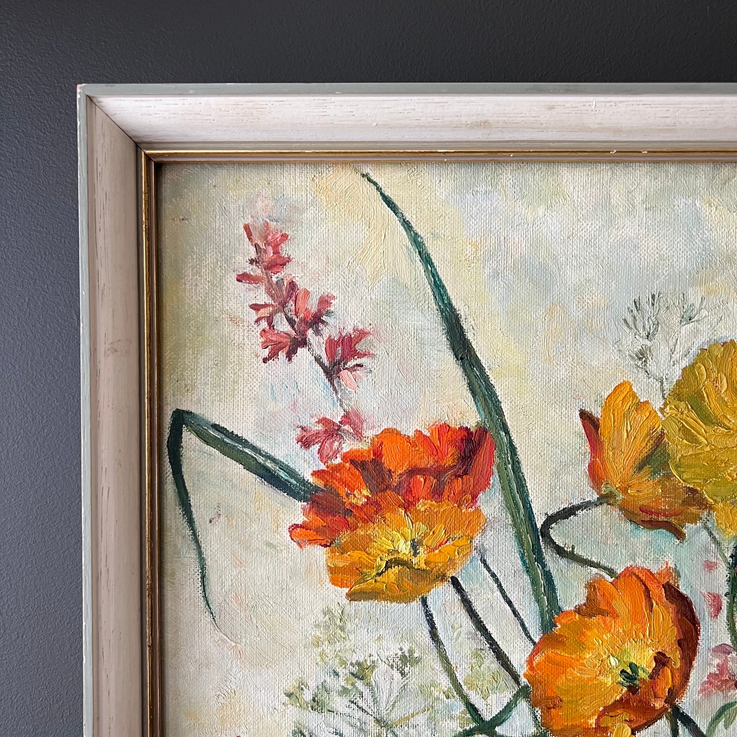 Vintage Oil Painting Still Life Pretty Poppies in Jug
