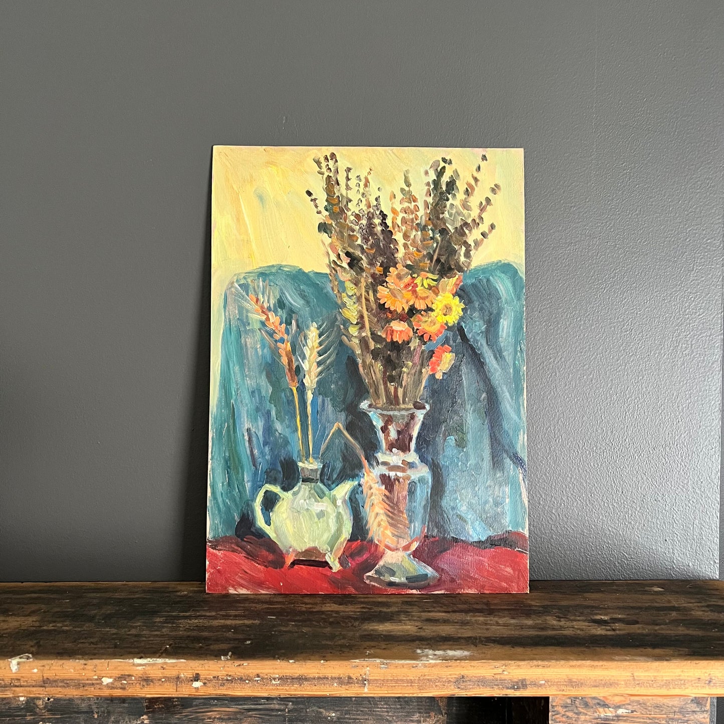 Vintage Painting Still Life Teapot and Vase