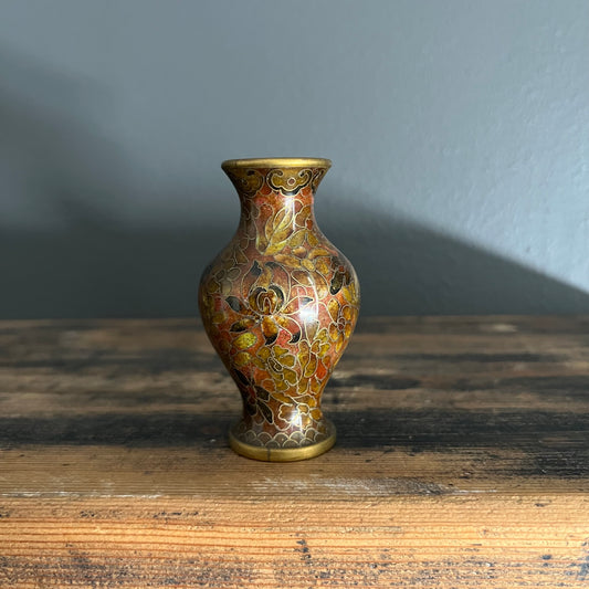 Vintage Small Cloisonné Vase Brown