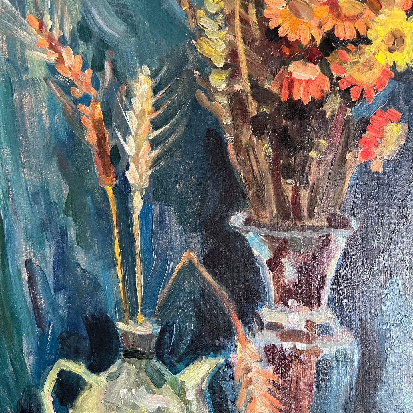 Vintage Painting Still Life Teapot and Vase