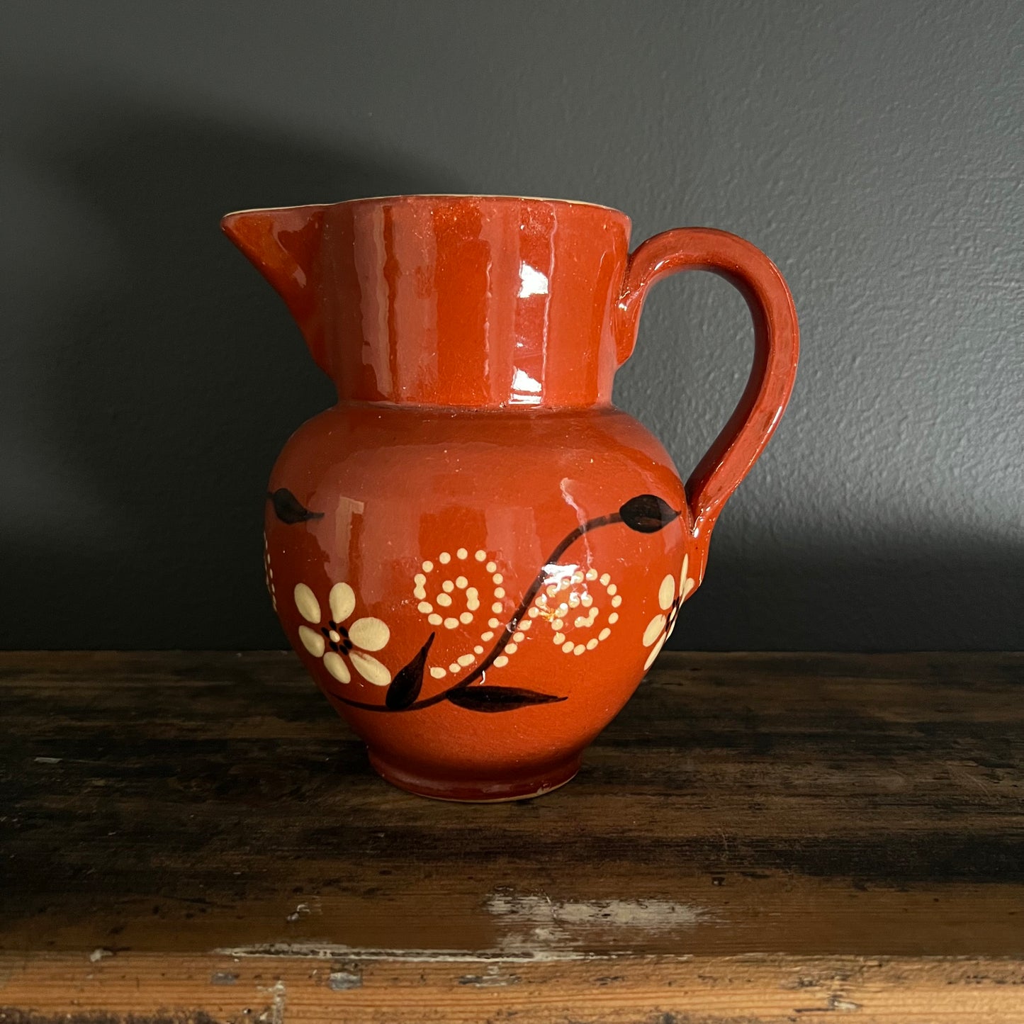 Vintage Hand Painted Pottery Jug Pitcher European #3