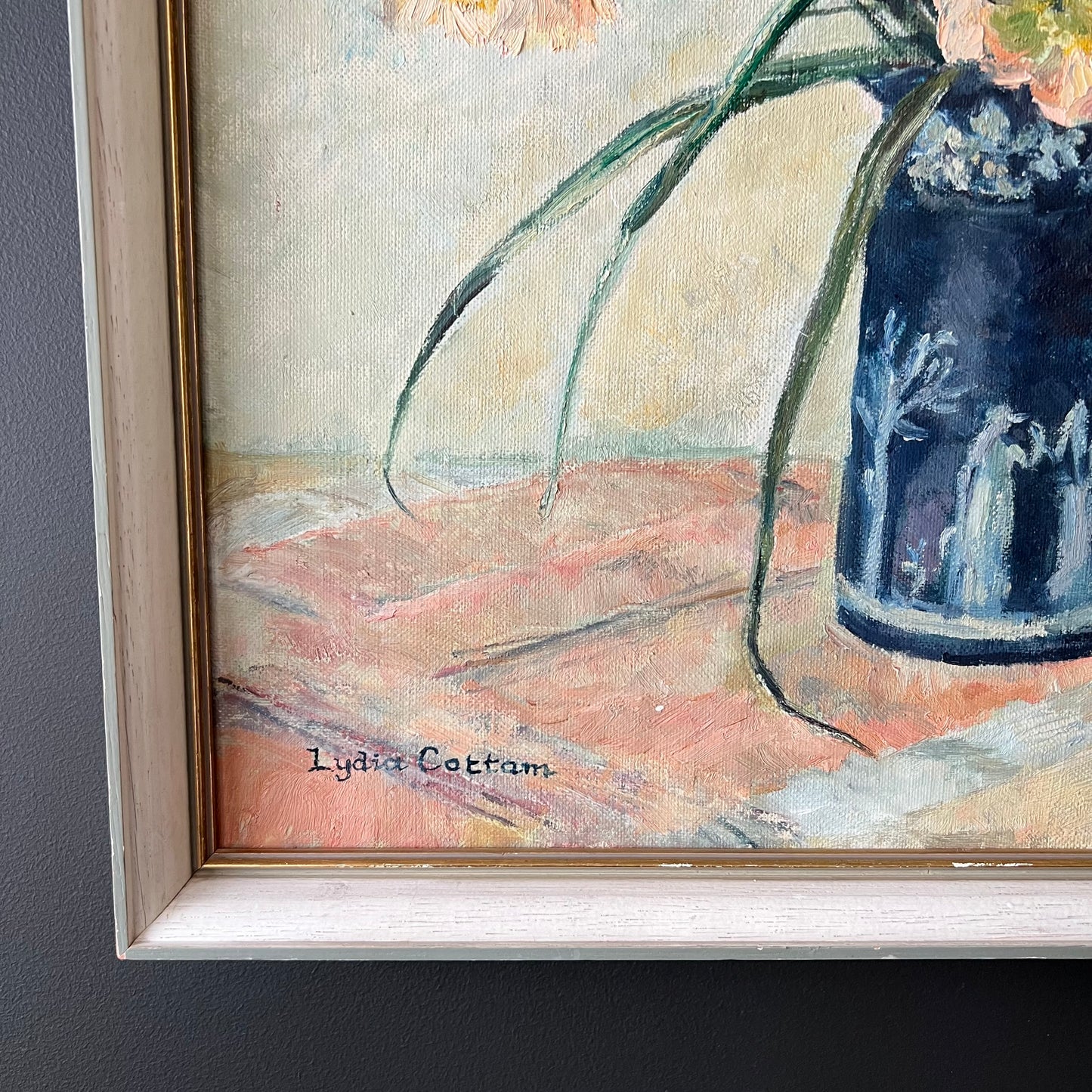 Vintage Oil Painting Still Life Pretty Poppies in Jug