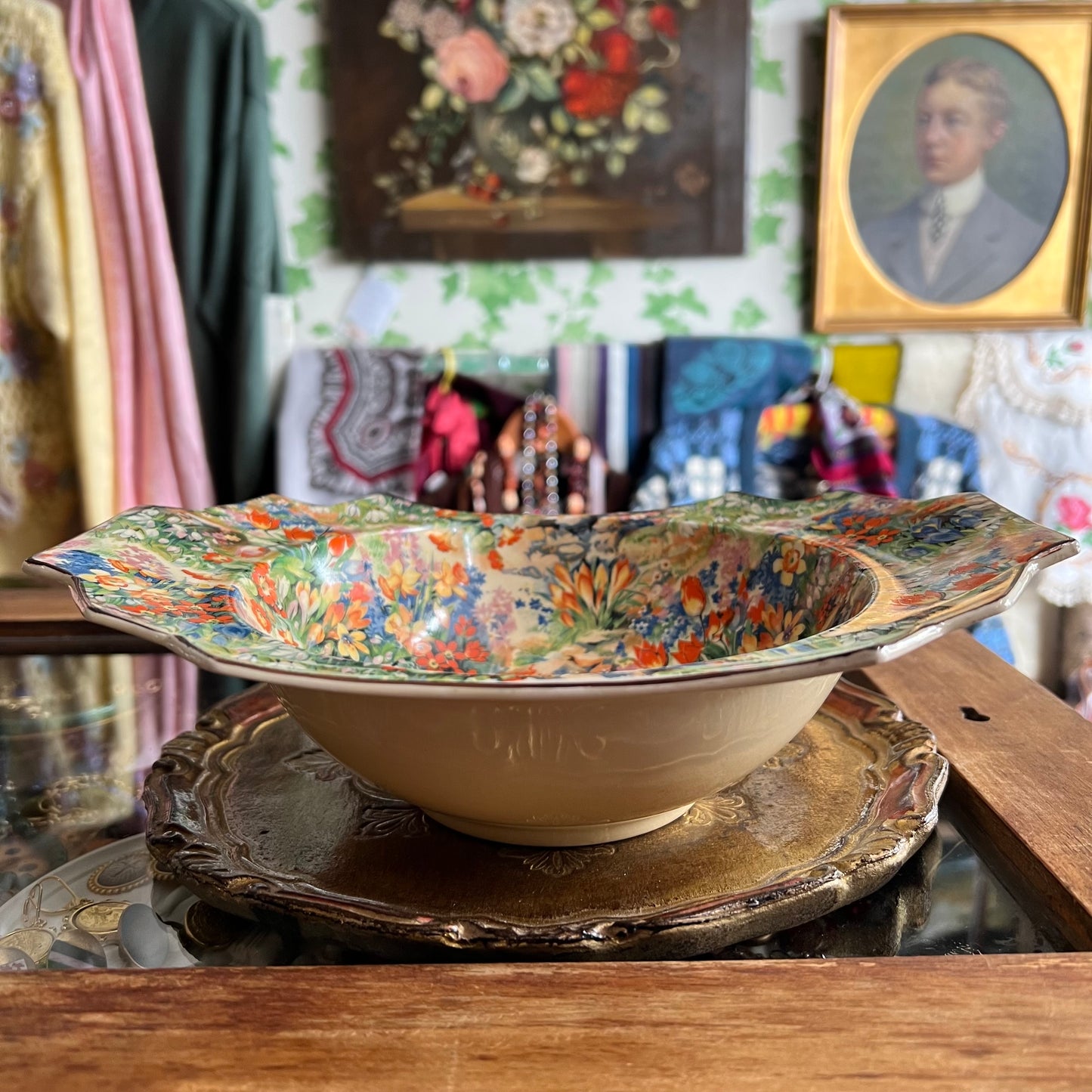 Rare 1930s Springtime Floral Pattern Royal Staffordshire Pottery Honeyglaze Bowl Dish