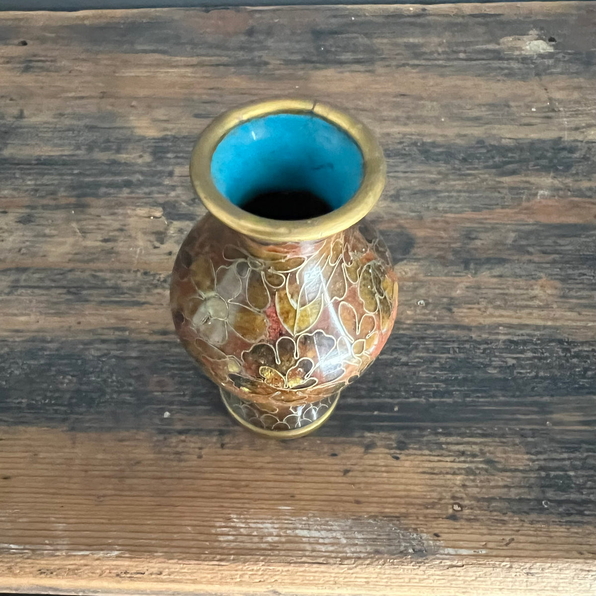 Vintage Small Cloisonné Vase Brown