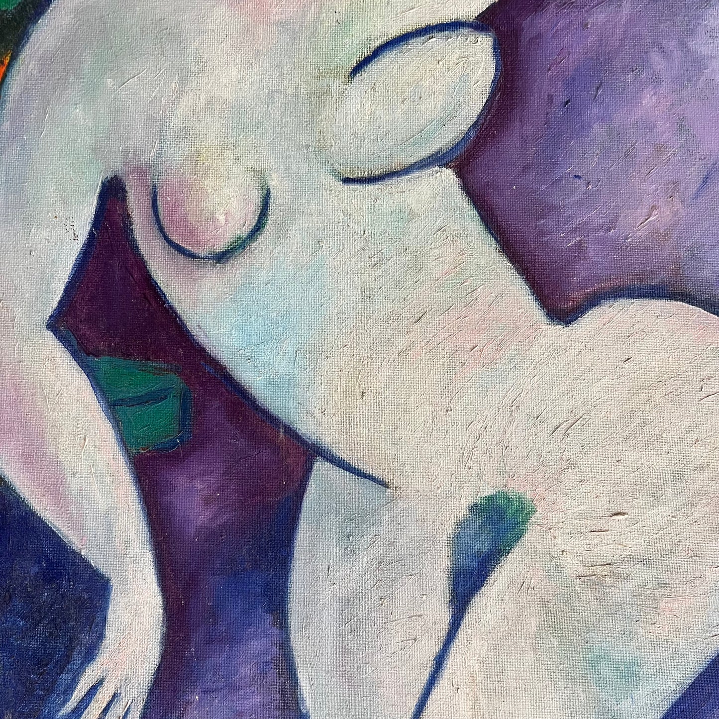 Vintage Oil Painting Mid Century Colourful Cubist Style Nude