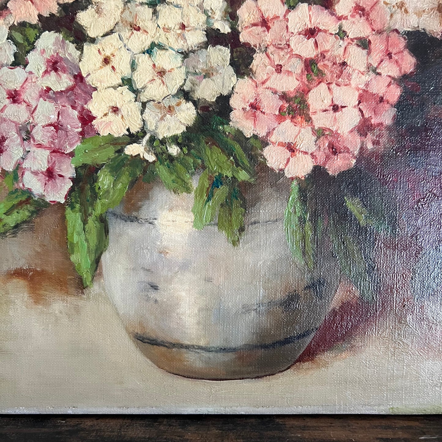 Vintage Oil Painting Still Life Phlox Flowers in Vase Dutch